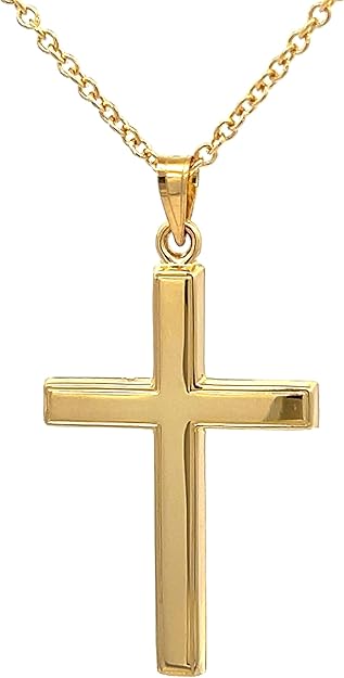 14K Gold Reversible Plain Cross Pendant Necklace Made in USA Christmas Gifts 